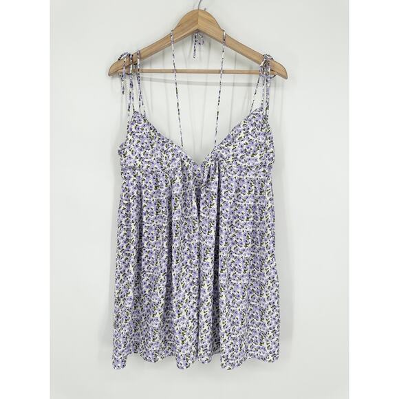 REVOLVE More To Come Viola Tie Strap Mini Dress Floral Plunge V-Neck in Lavender - Picture 4 of 14